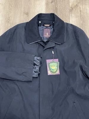 Cianni Cellini Mens Coat Deep Black Size 48 L Button-Front Microfiber Raincoat - Image 1 of 4