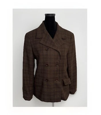 Vintage Ann Taylor Loft Brown Plaid Wool Double Breasted Blazer Size 10P Y2K - Image 1 of 4