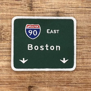 Boston Interstate 90 East Iron-On Patch – 3.5 x 3 Inch Souvenir Highway Sign - Picture 1 of 2