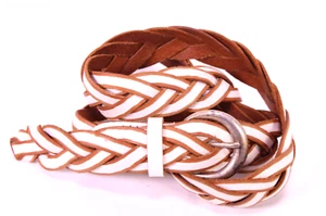 Esprit Flechtgürtel Gürtel Leder braun weiß 100 cm silberne Schnalle Boho GH82 - Bild 1 von 9