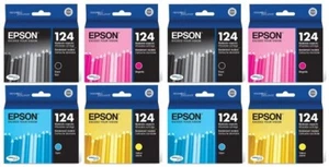 2 SÄTZE 4 Neu Original VERSIEGELTE TASCHE Epson 124 Tintenstrahlpatronen ohne Karton - Bild 1 von 1