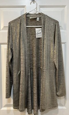 Nuevo con etiquetas Cárdigan Susan Graver Dorado Metálico Frente Abierto Suéter Vacaciones Para Mujer Talla M Foto 1 de 4