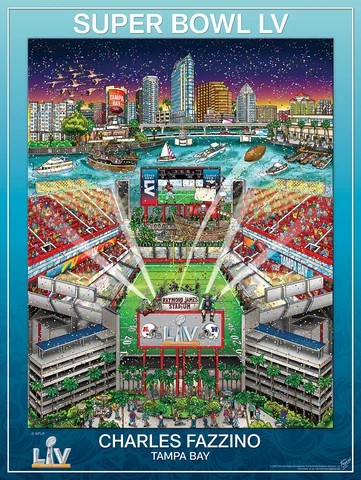 SUPER BOWL LV (Tampa 2021) Official NFL EVENT POSTER Art by Charles Fazzino Cover