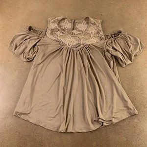 Plusashion Women's Plus Size 2XL Brown Lace Accent Cold Shoulder Tunic Top New - Picture 1 of 7
