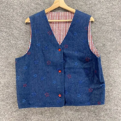 Unbranded Suit Vest Women M Medium Blue Star Print V-Neck Sleeveless Button Up - Image 1 of 4