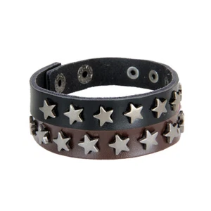 Men Women Star Studded Punk Rock Biker Wide Strap Leather Bracelet Adjustable - Picture 1 of 14