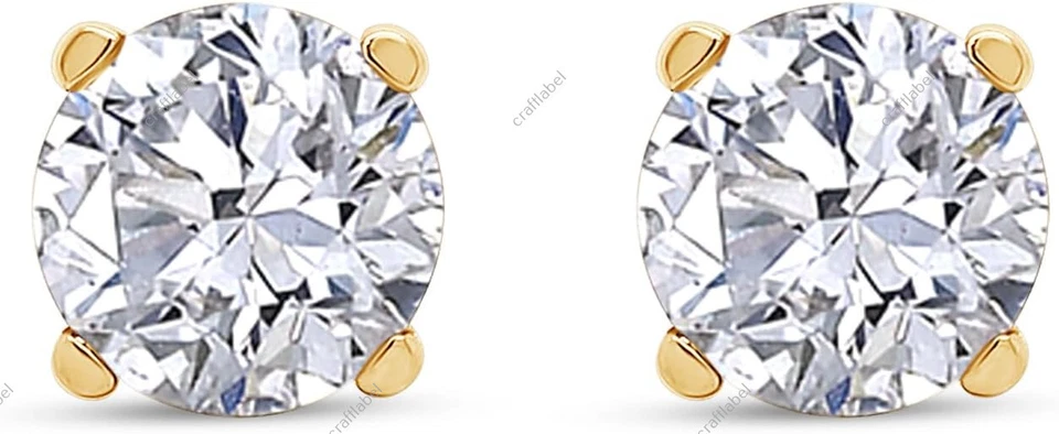 Aretes solitarios de diamantes cultivados en laboratorio de forma redonda de 1 quilate y 5 mm de oro macizo de 10 quilates Foto 1 de 1