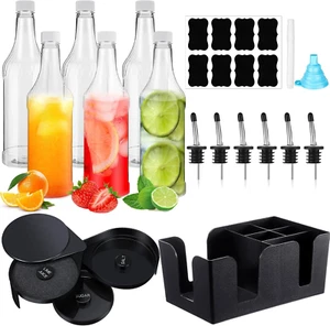 6 Sets 32oz Plastic Long Neck Bottles with Speed Pourers Spouts, Caps,Multicolor - Picture 1 of 11