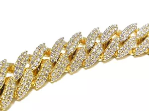 Massives kubanisches Herren-Gliederarmband 14 Karat Gelbgold 12,32 kt weißer Diamant neuer Stil - Bild 1 von 7