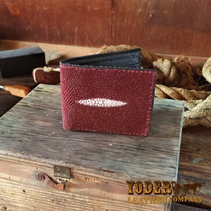 Red Stingray Bifold Wallet - Amish USA Handmade Billfold Cash Wallet - Picture 1 of 6