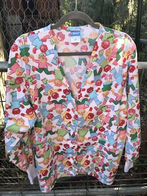 Women's M Scrub Top snaps dwn Shirt Roller Skates Cats all over Print 2 Pkts L/S - Image 1 of 4