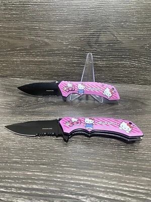 Faca de bolso dobrável assistida por mola Hello Kitty rosa 8" lâmina auxiliar aberta - Imagem 1 de 3