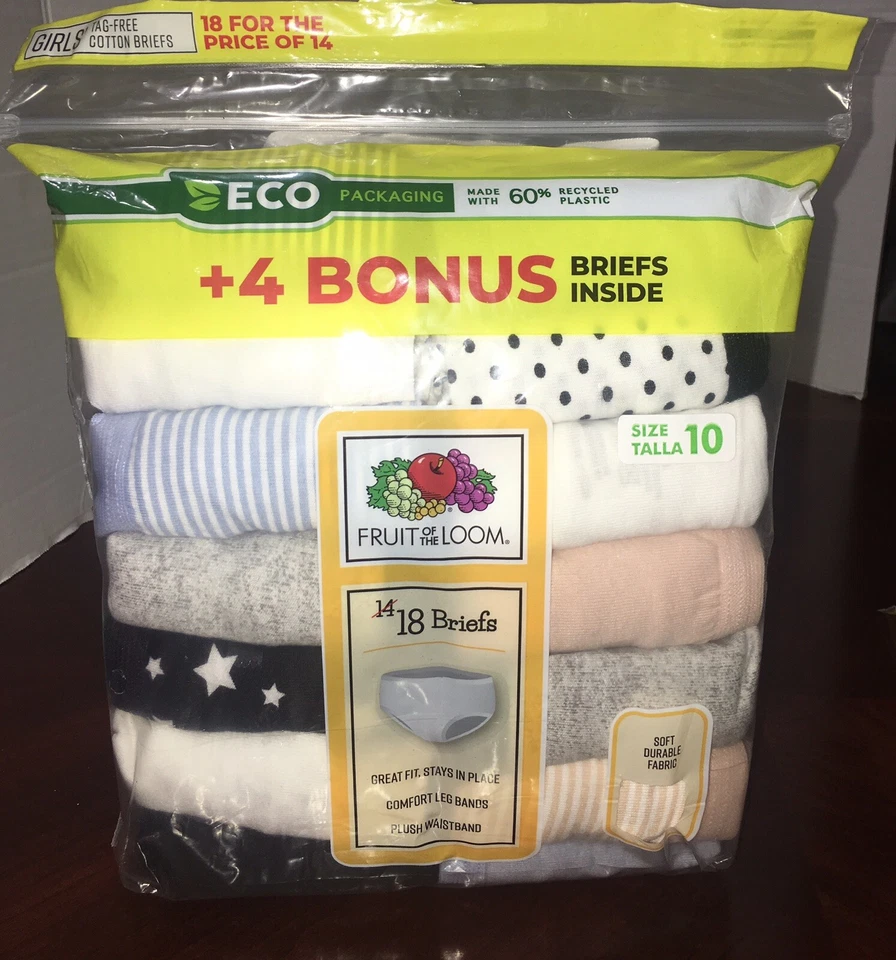 Fruit of The Loom Girls Assorted Cotton Brief Underwear 18 Panties Size 6 P41