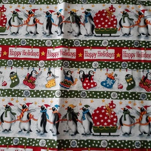 Weihnachten Nähen Stoff Pinguine ziehen Schlitten Happy Holidays Bordüre 1 Yard x 45" - Bild 1 von 4