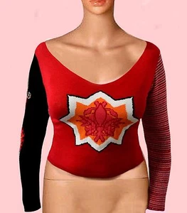 “BIANCO BLUE” Unique Red, White, Black Sweater Size M - Picture 1 of 5