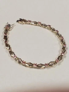 Sterling Silver Tennis Style Bracelet with 16 Pink Stones 7" Length - Picture 1 of 7