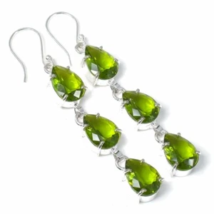 Green Peridot Gemstone Handmade 925 Sterling Silver Jewelry  Earring Size 2.4" - Picture 1 of 1