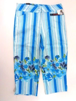 Calça jeans feminina Bill Blass listra azul floral capris cropped tamanho 10 nova - Imagem 1 de 4