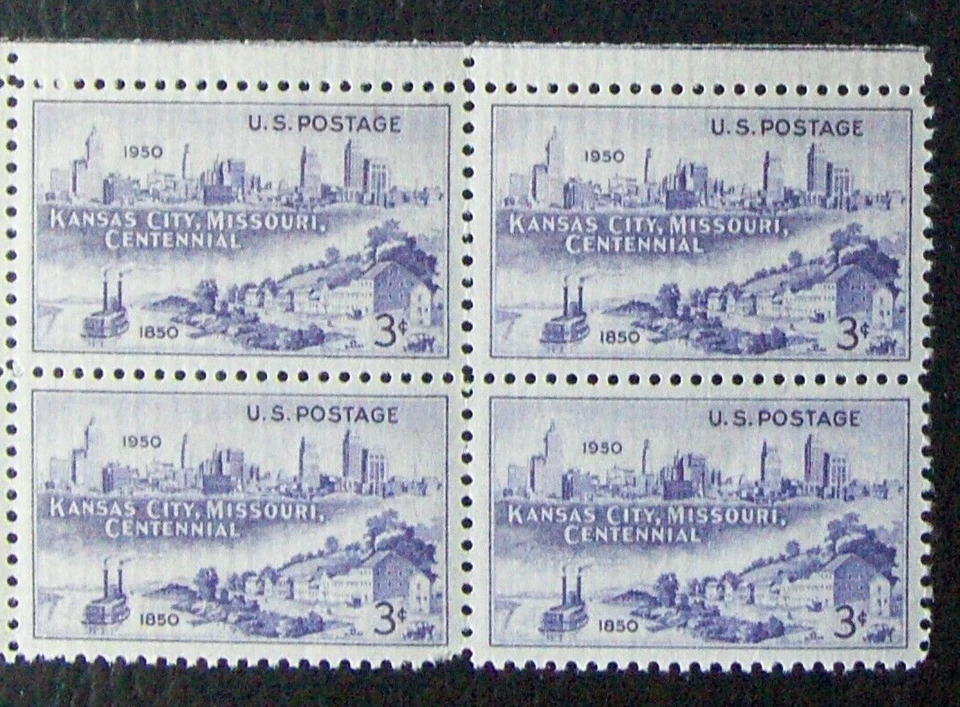 US 3¢ Stamp Scott #994 Kansas City Missouri Centennial MNH 1950 block of 4 - Image 1 of 1