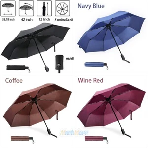 42 Zoll großer automatischer Regenschirm Männer/Frauen 3 klappbar Anti-UV Winddicht Sonne Regen + Tasche - Bild 1 von 28