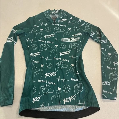 Pedal Mafia Women’s Cycling Jersey Green/White Heart Hero Size M Long Sleeve - Image 1 of 4