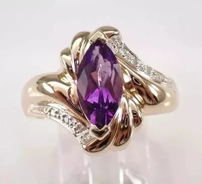 2Ct Marquise Cut Lab Created Amethyst Engagement Ring In 14k Yellow Gold Plated - Image 1 of 4