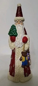 Vintage Pencil Santa Plaster Figurine Signed & Made 1997 Holding A Tree & Gifts - Picture 1 of 6