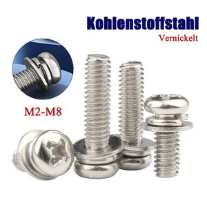 Vernickelt Linsenkopfschrauben Kreuzschlitz Rundkopfbolzen mit Scheiben M2-M8 - Picture 1 of 70