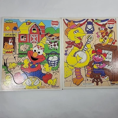 PLAYSKOOL Bandeja Madera Rompecabezas Plaza Sésamo Big Bird Elmo De Colección Lote de 2 Foto 1 de 3