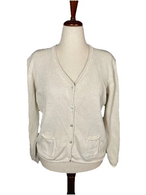 LL Bean Cárdigan Suéter Botón Bolsillos Frontales Seda Algodón Tejido Mujer’s Talla XL Foto 1 de 4