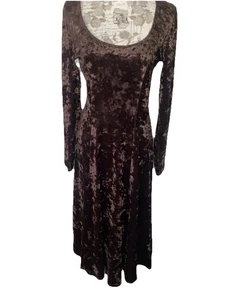 Vintage Y2K Brown Velvet Maxi Dress Long Sleeve Women’s Fit & Flare - Bild 1 von 10