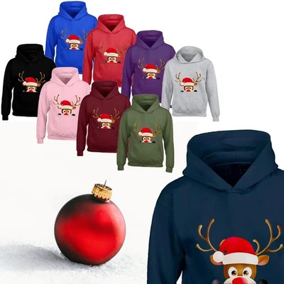 URBAN ROAD Kinder Weihnachten Neuheit versteckt Rentier festlich Kapuze Top Weihnachtsgeschenk Hoody