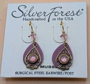 Silver Forest Pink Mussel Stone Surgical Steel Earwire Layered Dangle Earrings - Picture 1 of 7