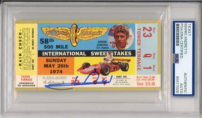 1974 Indy Indianapolis 500 Ticket Signed Mario Andretti PSA DNA COA Autograph F1 - Image 1 of 2