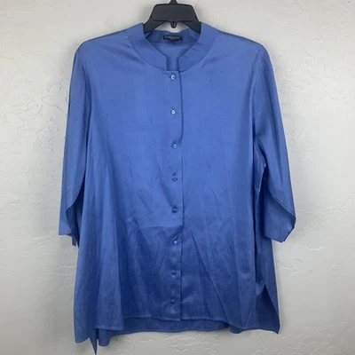 Eileen Fisher Shirt Womens 3X Blue 100% Silk Button Front Tunic Top - Image 1 of 4