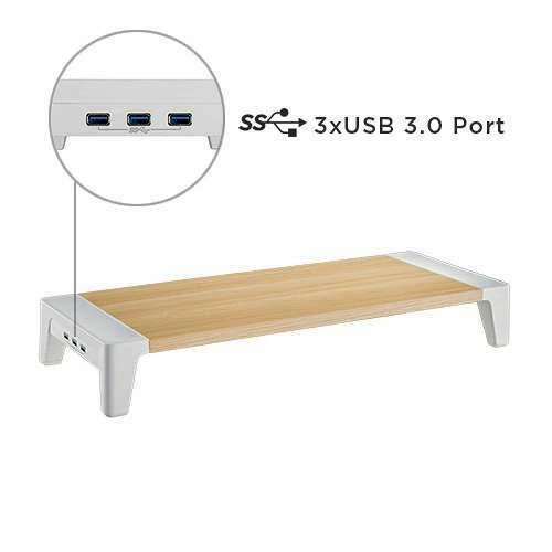 White Birch Monitor Riser 80mm High  - with inbuilt 3 port USB hub Stand - Image 1 of 1