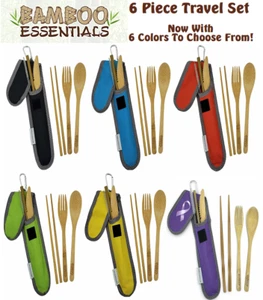 Wooden Kitchen Utensils, 6 Piece Bamboo Fork & Knife Set With Carrying Pouch - Picture 1 of 43