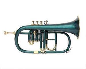 WEEKEND SALE NEW BRASS GREEN 4 VALVE Bb/F FLUGEL HORN FREE HARD CASE+MOUTHPIECE - Picture 1 of 6