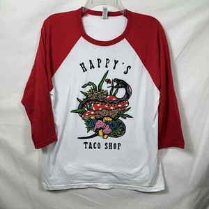 Camiseta Happy's Taco Shop Manga 3/4 Raglán L Serpientes Setas Psicodélica TC Mi - Imagen 1 de 7