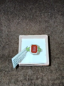 Size 8 Sterling Ring Mexican Cherry Fire Opal, Chrome Diopside 2.65 TCW (746) - Picture 1 of 10