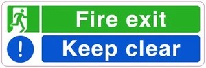 FIRE EXIT KEEP CLEAR Sign Sticker Vinyl Health and safety 300mm x 100mm - Picture 1 of 1