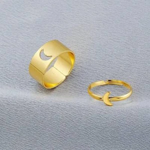 Crescent Moon Ring Couples Ring Set Matching Silver Rings Love Anniversary Ring - Picture 1 of 3