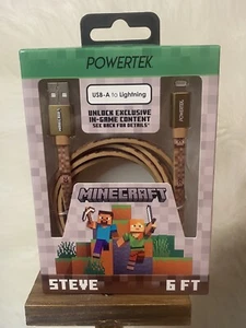Powertek Minecraft STEVE-A to RAPID Charging Cable 6 Feet iPhone NEW - Picture 1 of 5