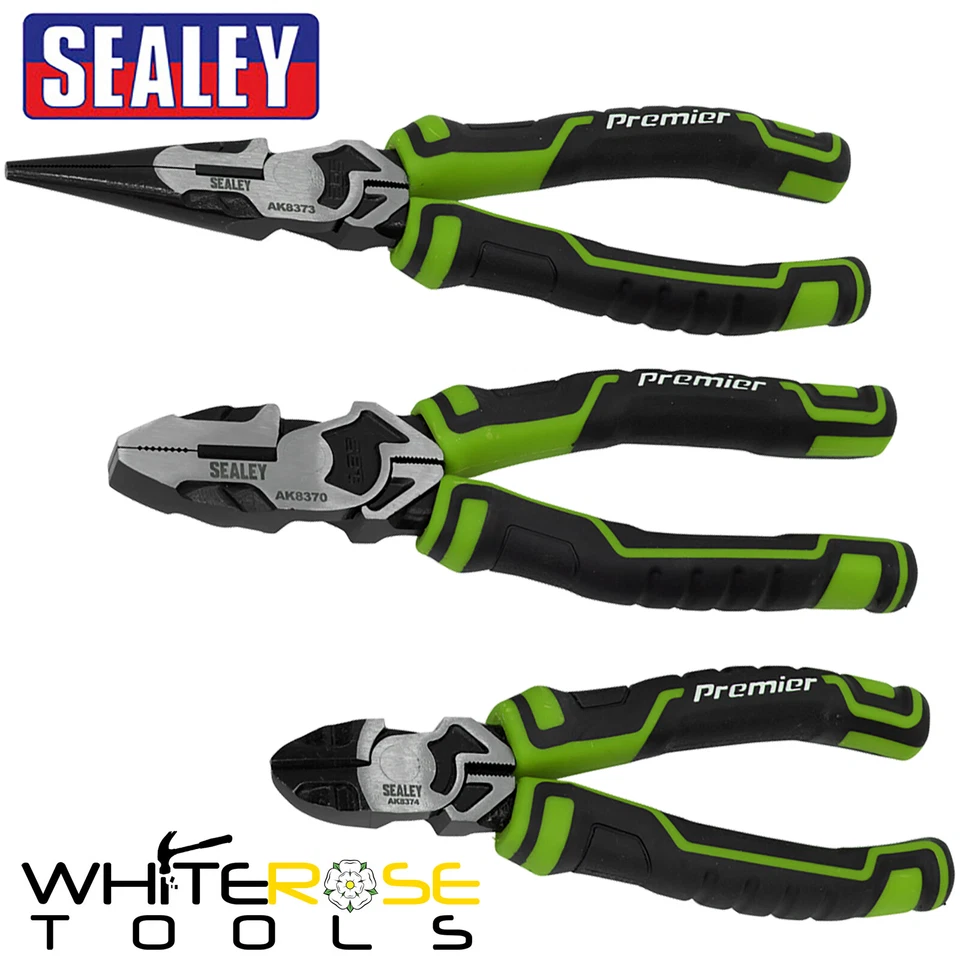 Sealey High Leverage Pliers Set 3pc Long Nose Combination Side Cutting Plier - Image 1 of 1