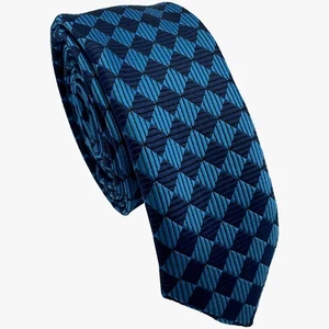 Royal and Navy Blue Diamond Check Skinny Tie - Made in Wrexham - Bild 1 von 3