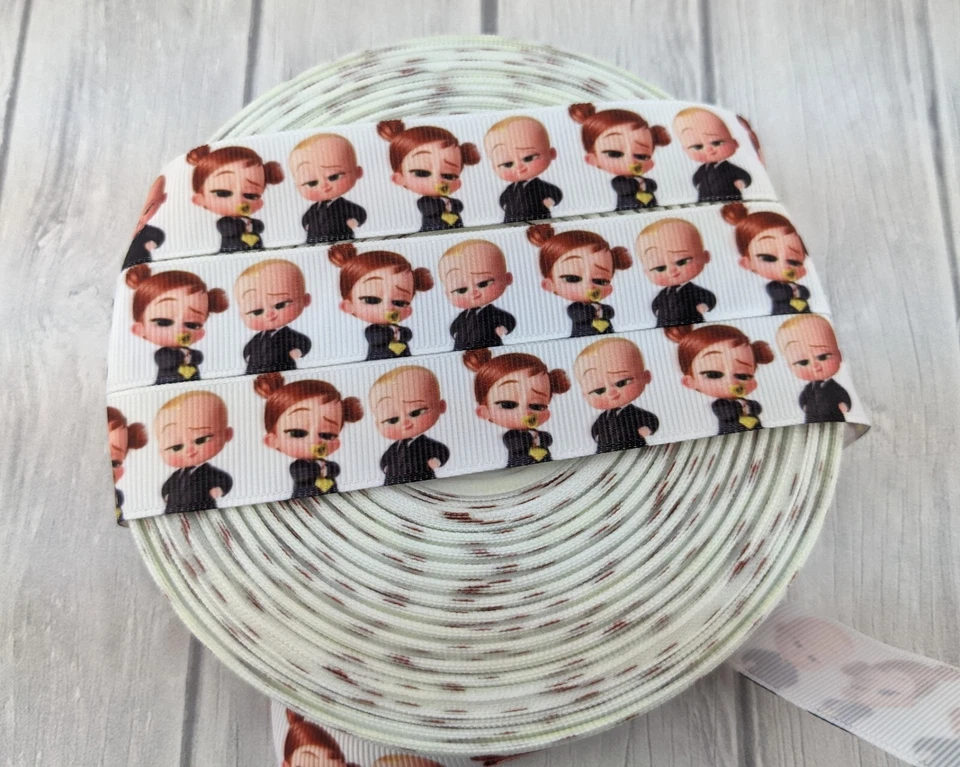 Cinta estampada en grosgrain Boss Baby de 7/8" divertida cinta con estampado de personajes Foto 1 de 1