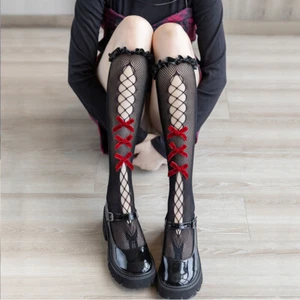 Gothic Punk Womens Bow Socks JK Uniform Japanese Lolita Knee High Socks Cosplay - Picture 1 of 9