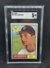 CARL YASTRZEMSKI 1961 Topps Rookie Card #287 BOSTON RED SOX SGC 5