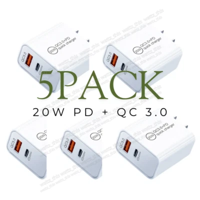 5Pack 20W Fast Charger Block For iPhone 16 15 13 12 11 8 USB Type C Wall Adapter - Image 1 of 4