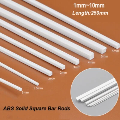 1mm-10mm White ABS Styrene Plastic Strip Tube Bar Rods Square Rod 250mm Length - Image 1 of 4